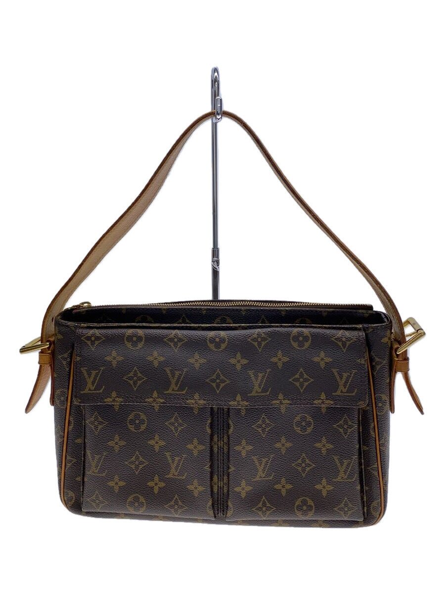 【中古】LOUIS VUITTON◆ヴィバシテGM_モノグラム・キャンバス_BRW/PVC/ブラウン/角擦れ有【バッグ】