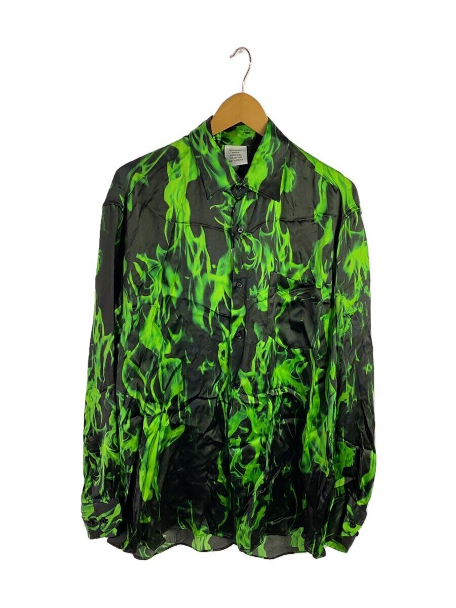 VETEMENTS◆green smoke fluid shirt/長袖シャツ/XS/レーヨン/BLK/総柄