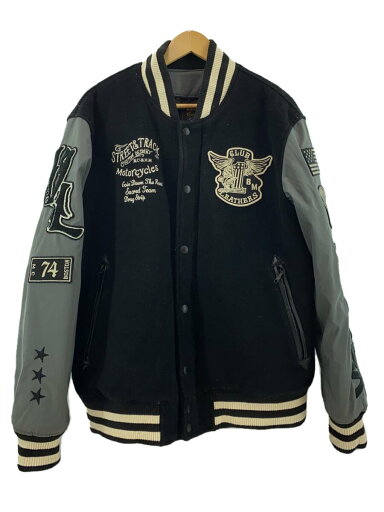 【中古】VANSON◆ジャケット/XL/ポリエステル/BLK/総柄【メンズウェア】 【中古】VANSON◆ジャケット/XL/ポリエステル/BLK/総柄【メンズウェア】