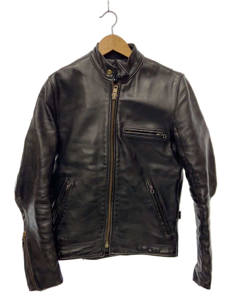 VANSON◆MODELB/シングルライダースジャケット/34/レザー/BLK//