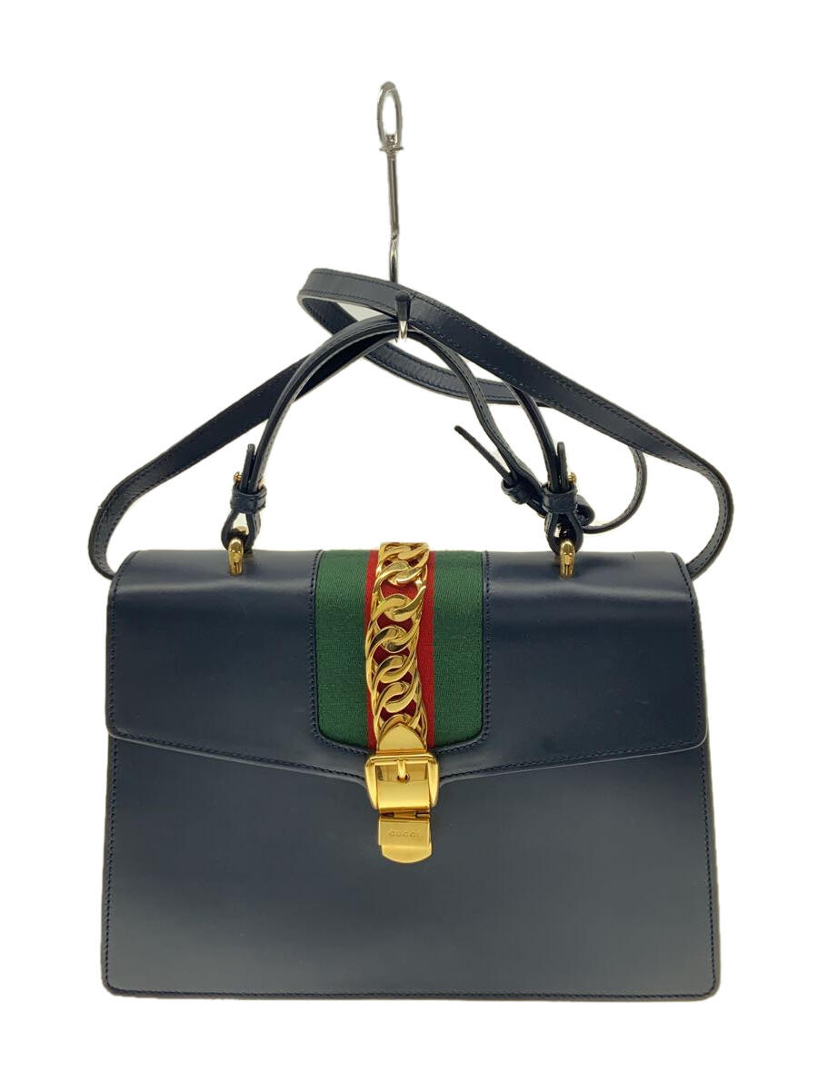 【中古】GUCCI◆ハンドバッグ_シルヴィ/レザー/NVY【バッグ】