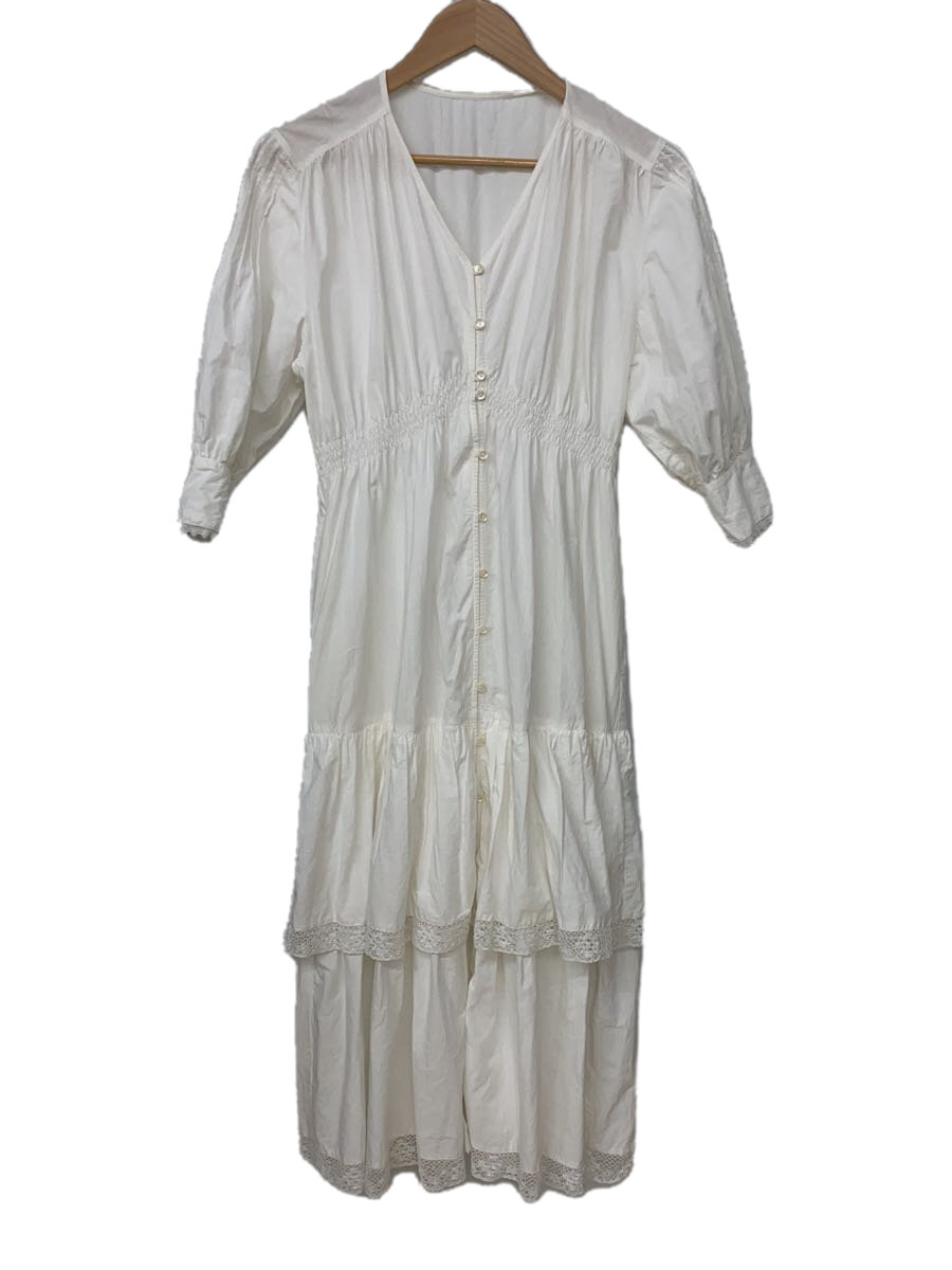 【中古】CASA FLINE◆ワンピース/FREE/コットン/WHT/無地/2223305006/ティアードレースドレス【レディースウェア】