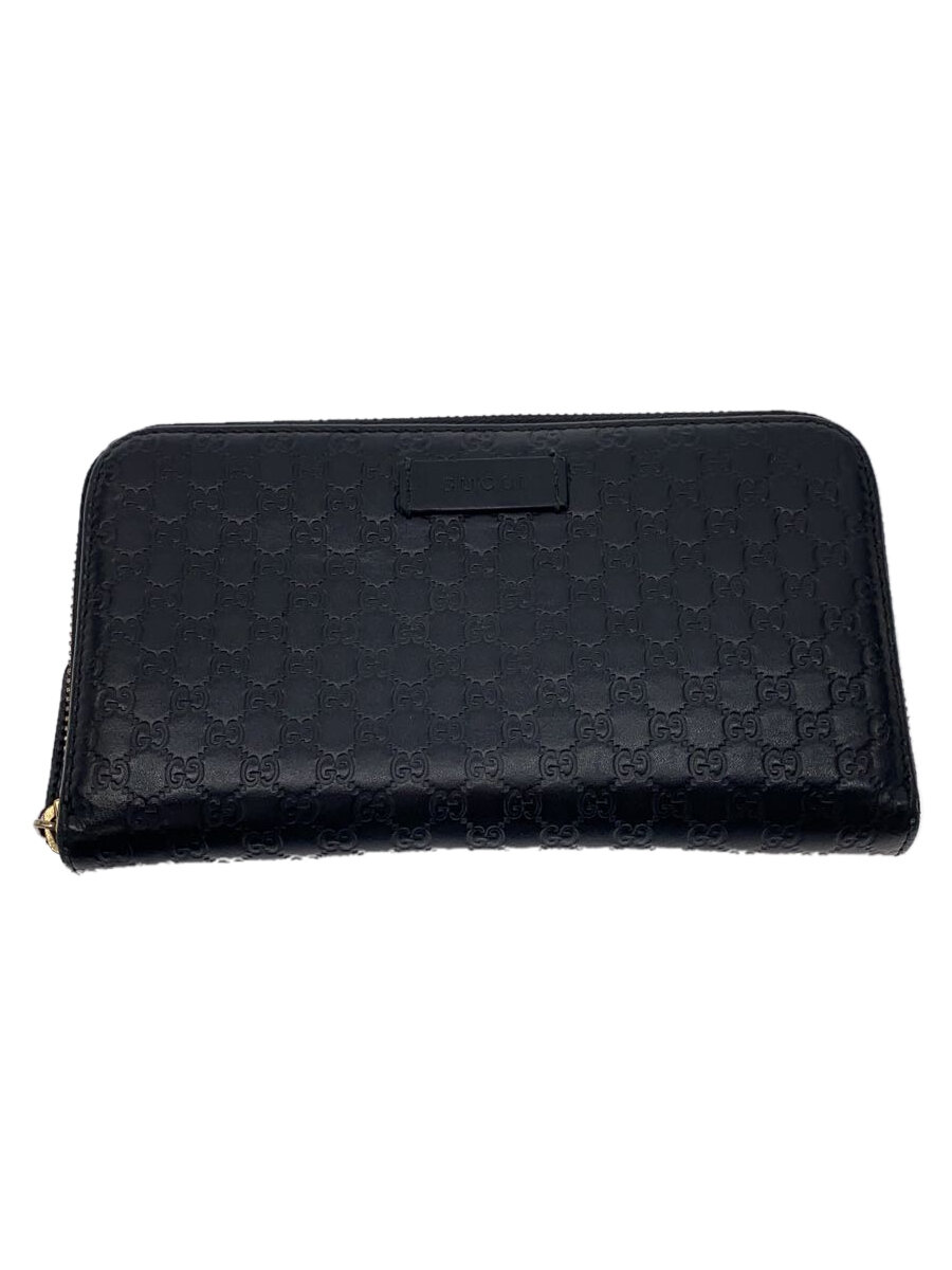 【中古】GUCCI◆長サイフ_マイクログッチシマ/レザー/BLK/メンズ【服飾雑貨他】