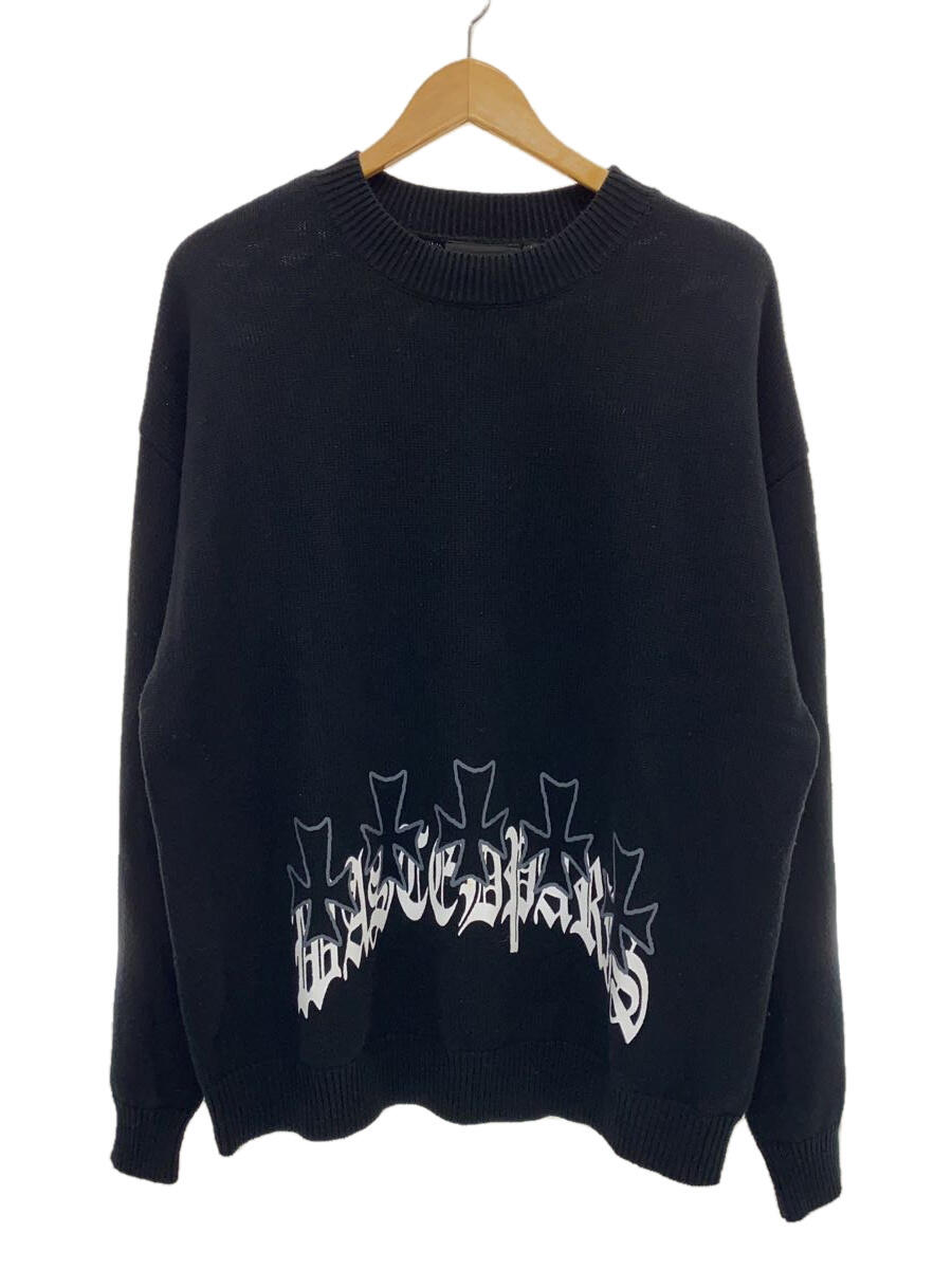 【中古】wastedparis◆KINGDOM CROSS SWEATER/セーター(薄手)/L/アクリル/ブラック/プリント部ヨゴレ有【メンズウェア】