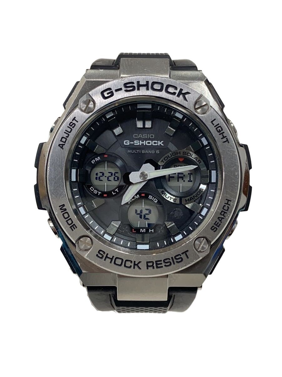 【中古】CASIO◆ソーラー腕時計・G-SHOCK/デジアナ/ラバー/SLV/BLK【服飾雑貨他】
