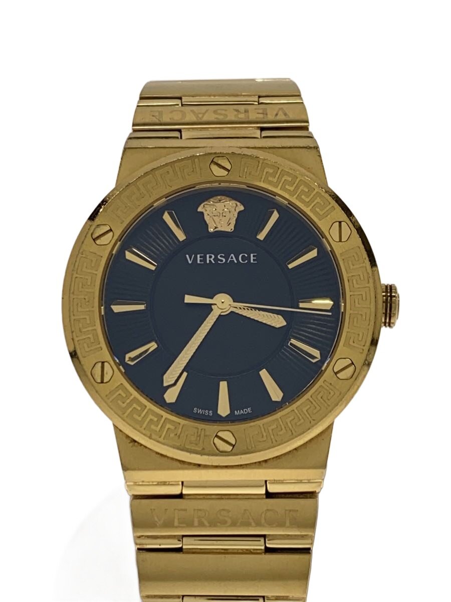 【中古】VERSACE◆クォーツ腕時計/アナログ/ステンレス/BLK/GLD/SS/VEVH00820【服飾雑貨他】