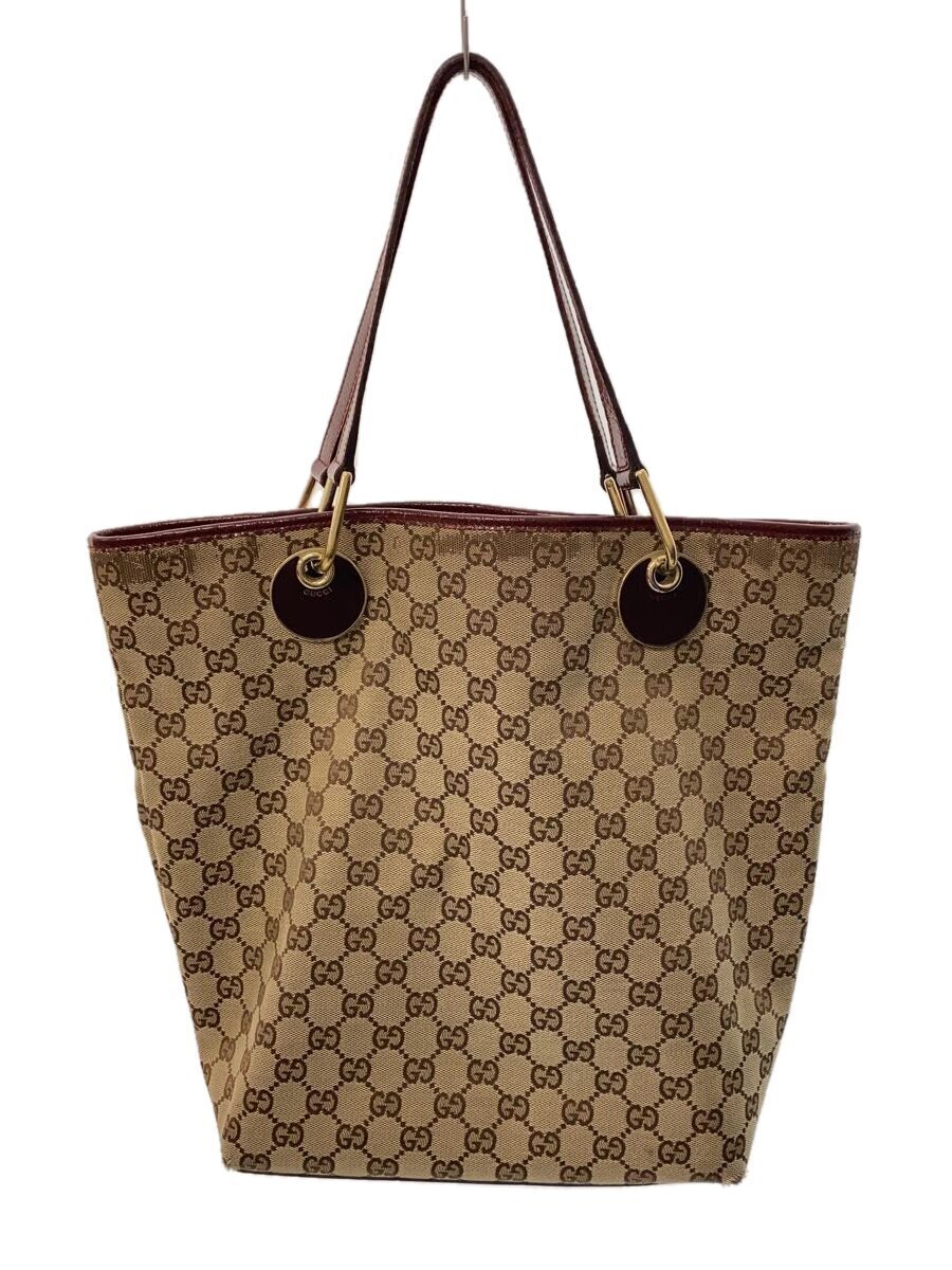 GUCCI - 【中古】GUCCI◆トートバッグ_GGキャンバス/総柄/ブラウン/ロゴ/シグネチャー/120856【バッグ】