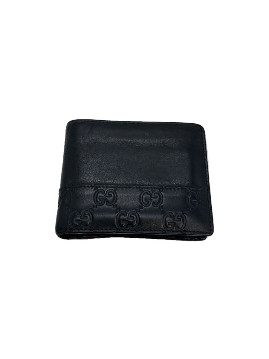 【中古】GUCCI◆2つ折り財布_マイクログッチシマ/レザー/BLK/無地/メンズ//【服飾雑貨他】