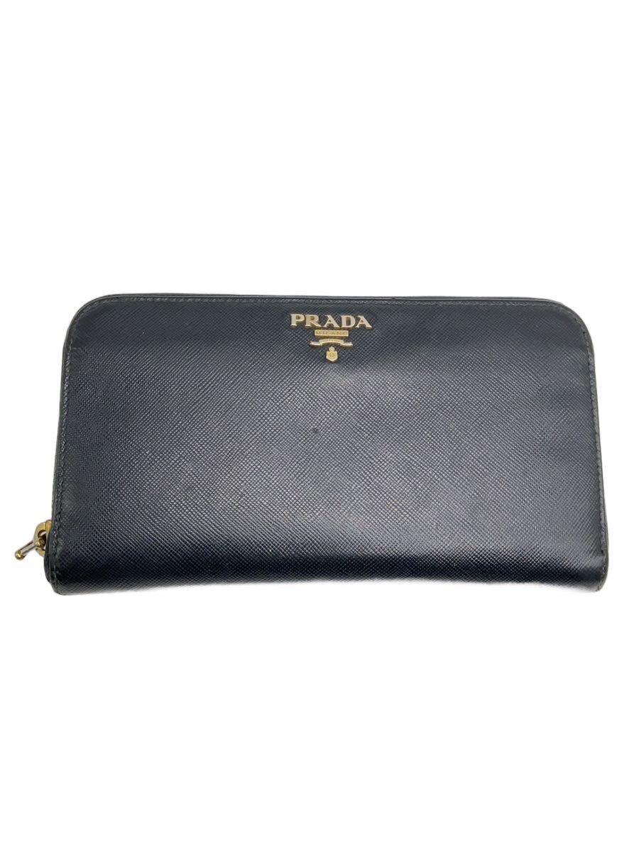 【中古】PRADA◆長財布/レザー/BLK/無地/メンズ【服飾雑貨他】