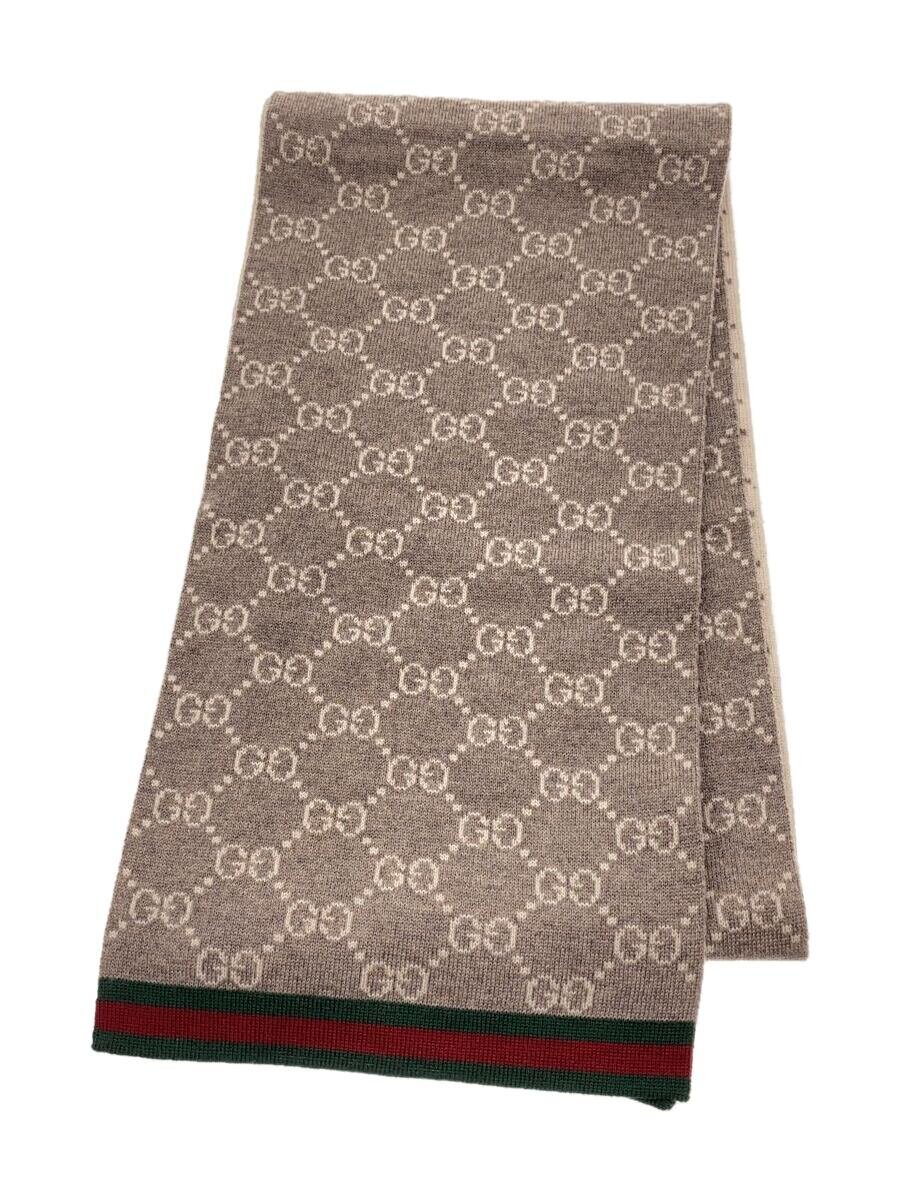 【中古】GUCCI◆GG柄/マフラー/ウール/CRM/総柄/レディース/シェリーライン//【服飾雑貨他】