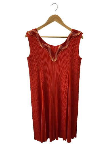 【中古】PLEATS PLEASE ISSEY MIYAKE◆ノースリーブワンピース/3/ポリエステル/ORN/PP21-JT426【レディースウェア】 【中古】PLEATS PLEASE ISSEY MIYAKE◆ノースリーブワンピース/3/ポリエステル/ORN/PP21-JT426【レディースウェア】