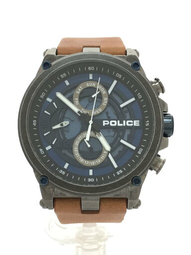 【中古】POLICE◆クォーツ腕時計/アナログ/レザー/ブルー×キャメル/JF21086/傷有//【服飾雑貨他】 【中古】POLICE◆クォーツ腕時計/アナログ/レザー/ブルー×キャメル/JF21086/傷有//【服飾雑貨他】