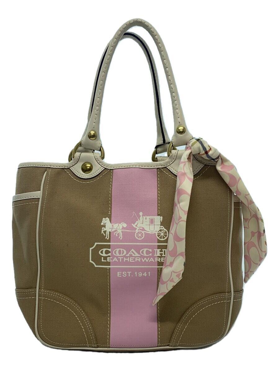 【中古】COACH◆ハンドバッグ/キャンバス/BEG/無地/M0869-F11791//【バッグ】