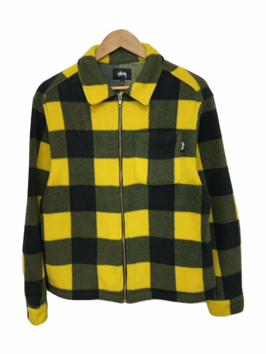 【中古】STUSSY◆フリースジャケット/S/ポリエステル/YLW/チェック/118344【メンズウェア】