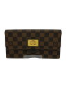 【中古】LOUIS VUITTON◆ポルト・フォイユ・ローズベリー_ダミエ・エベヌ_BRW/PVC/BRW/レディース【服飾雑貨他】