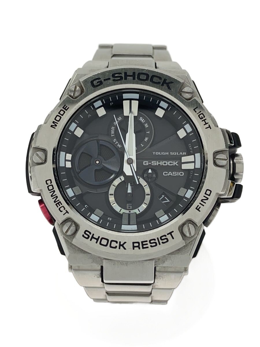 【中古】CASIO◆ソーラー腕時計・G-SHOCK/アナログ/ステンレス/BLK/SLV【服飾雑貨他】