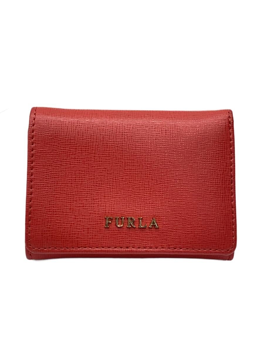 【中古】FURLA◆3つ折り財布/レザー/RED/無地/レディース【服飾雑貨他】