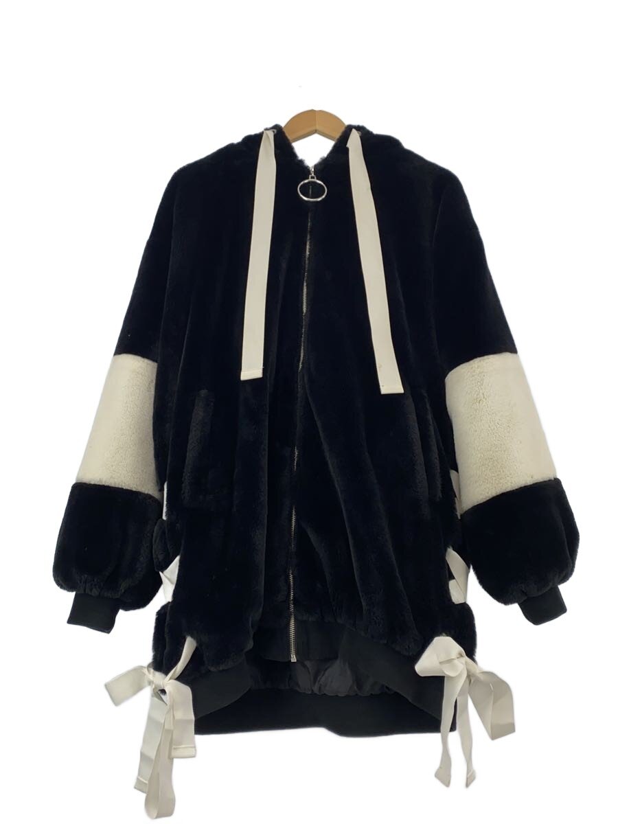 TRAVAS TOKYO◆Drip Logo Faux Fur Hoodie/ジップパーカー/FREE/BLK/TR20-H06