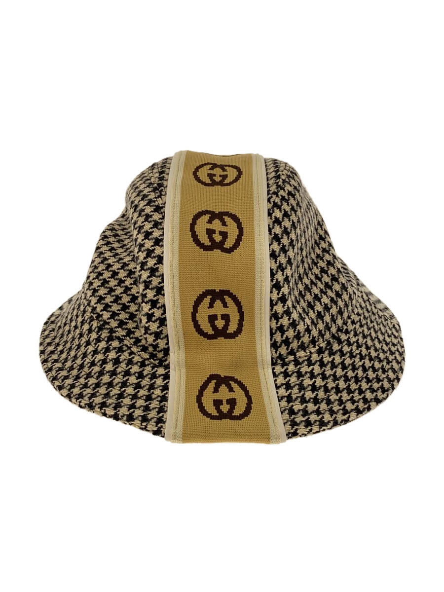 【中古】GUCCI◆タグ付/GG柄/バケットハット/L/ウール/BEG/千鳥格子/メンズ/599219【服飾雑貨他】