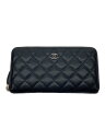 【中古】CHANEL◆長サイフ_マトラッセ_キャビアスキン_ラウンド_BLK/牛革/BLK/レディース【服飾雑貨他】