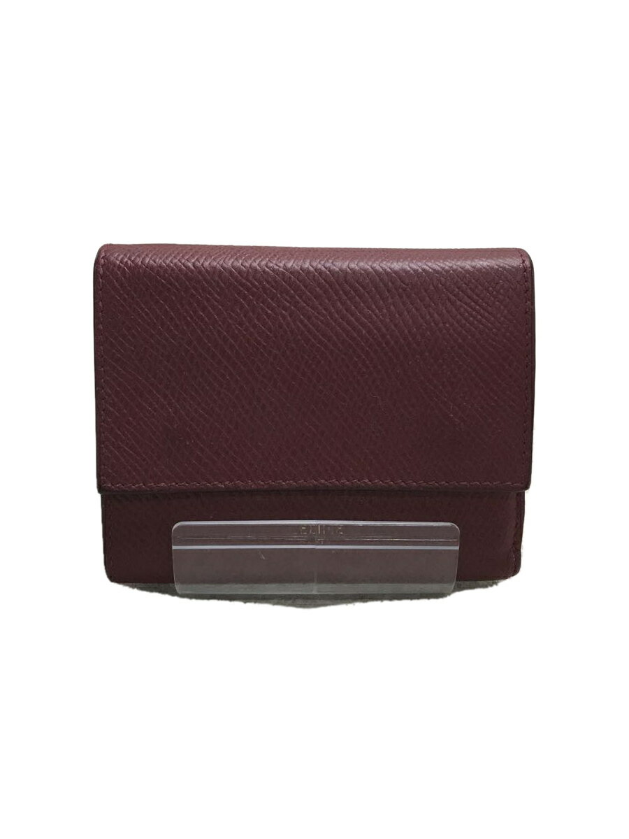 【中古】CELINE◆コンパクトウォレット/3つ折り財布/レザー/ボルドー/無地/レディース【服飾雑貨他】