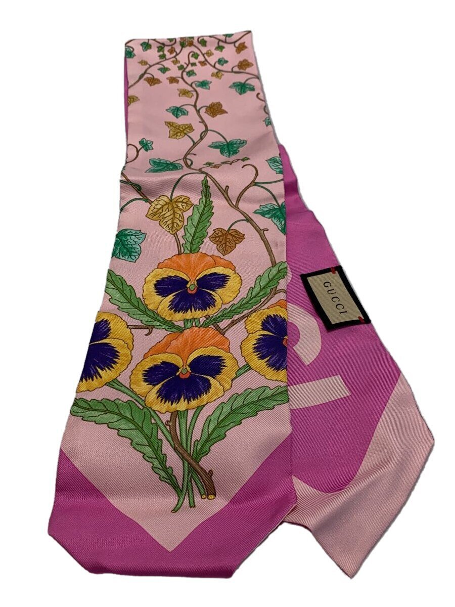 【中古】GUCCI◆スカーフ/シルク/PNK/花柄/レディース/756912【服飾雑貨他】