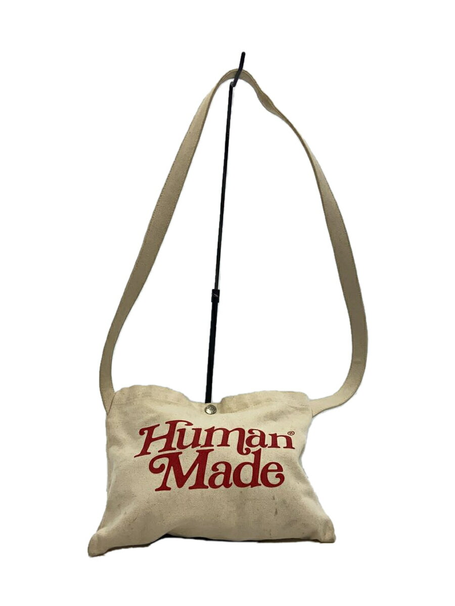 【中古】HUMAN MADE◆サコッシュ/ショルダーバッグ/キャンバス/BEG/プリント/シミ有り【バッグ】