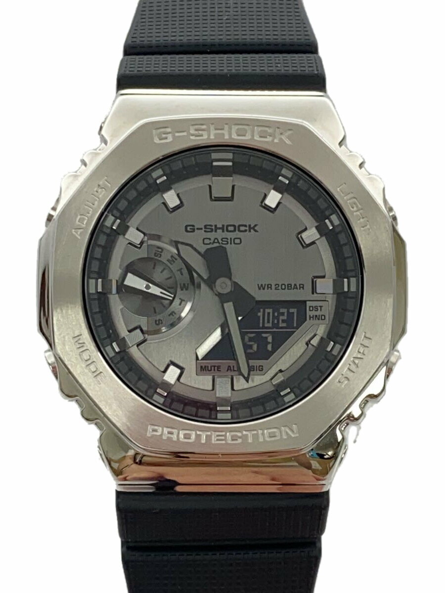 【中古】CASIO◆クォーツ腕時計_G-SHOCK/アナログ/ラバー/GRY/BLK/SS【服飾雑貨他】