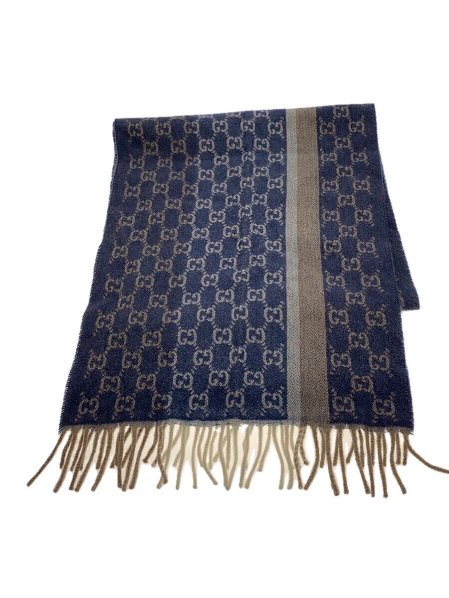 【中古】GUCCI◆マフラー/カシミア/BLU/総柄/レディース//【服飾雑貨他】