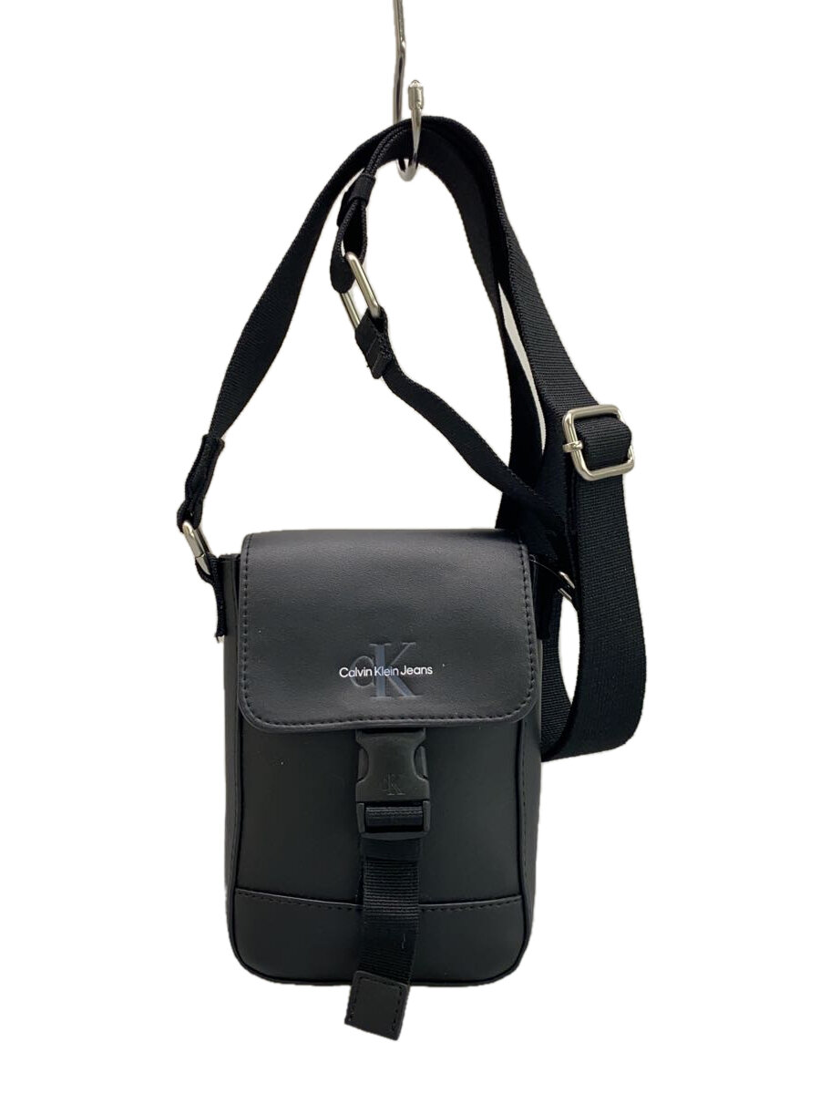 【中古】CK Calvin Klein◆ショルダーバッグ/レザー/BLK/無地【バッグ】