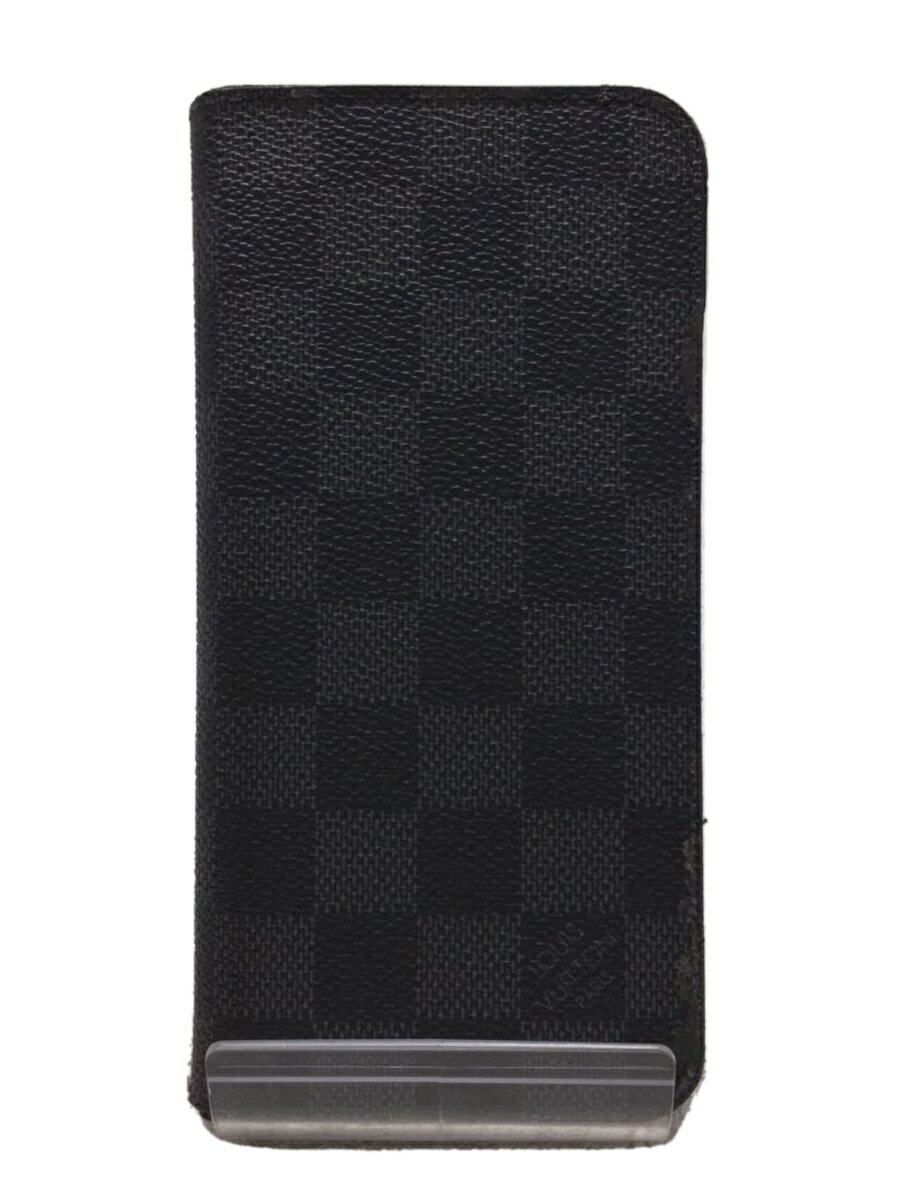 【中古】LOUIS VUITTON◆IPHONEXSMAX・フォリオ_ダミエ・グラフィット_BLK/PVC/BLK/メンズ【服飾雑貨他】