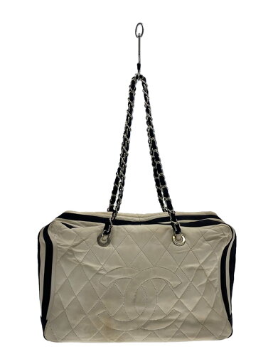 【中古】CHANEL◆チェーンボーリング/トートバッグ/レザー/WHT【バッグ】 【中古】CHANEL◆チェーンボーリング/トートバッグ/レザー/WHT【バッグ】