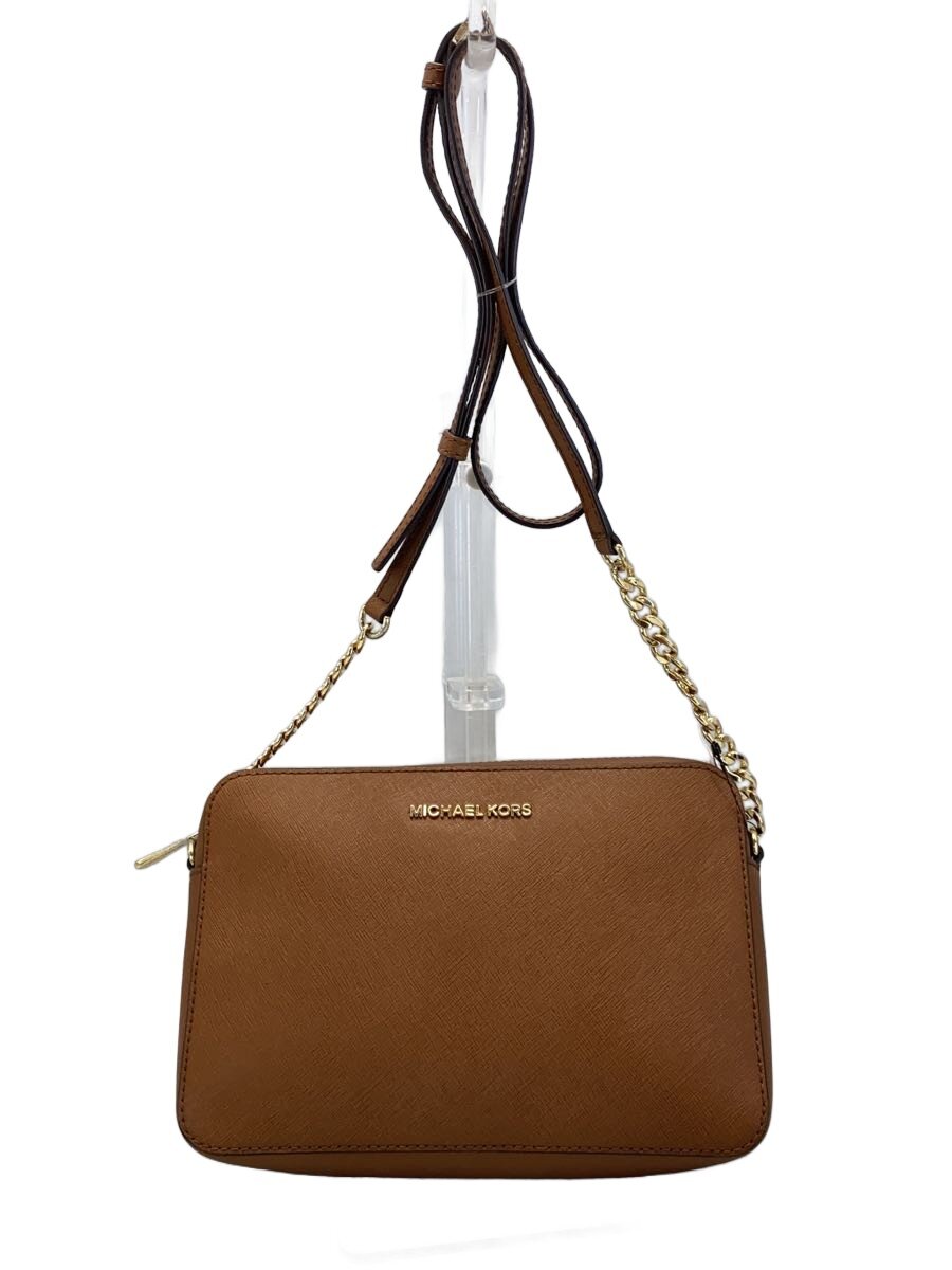 【中古】MICHAEL KORS◆JET SET LEATHER LG EW CROSSBODY/レザー/BRW/無地/35T8GTTC9L【バッグ】