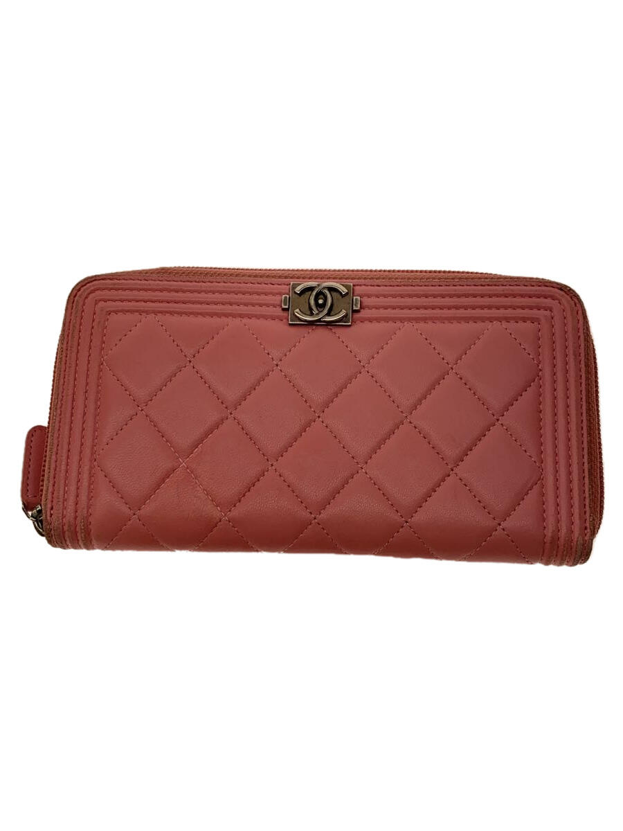 【中古】CHANEL◆ボーイシャネル/ラウンド長財布/レザー/PNK/レディース/角擦れ有【服飾雑貨他】