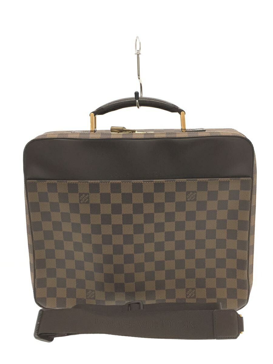 【中古】LOUIS VUITTON◆ポルトオルディナトゥールサバナ_ダミエ・エベヌ_BRW/PVC/BRW【バッグ】