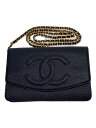 【中古】CHANEL◆財布/BLK/レディース/ココマークキャビアスキンチェーンウォレット/内側スレ、汚れ有【服飾雑貨他】