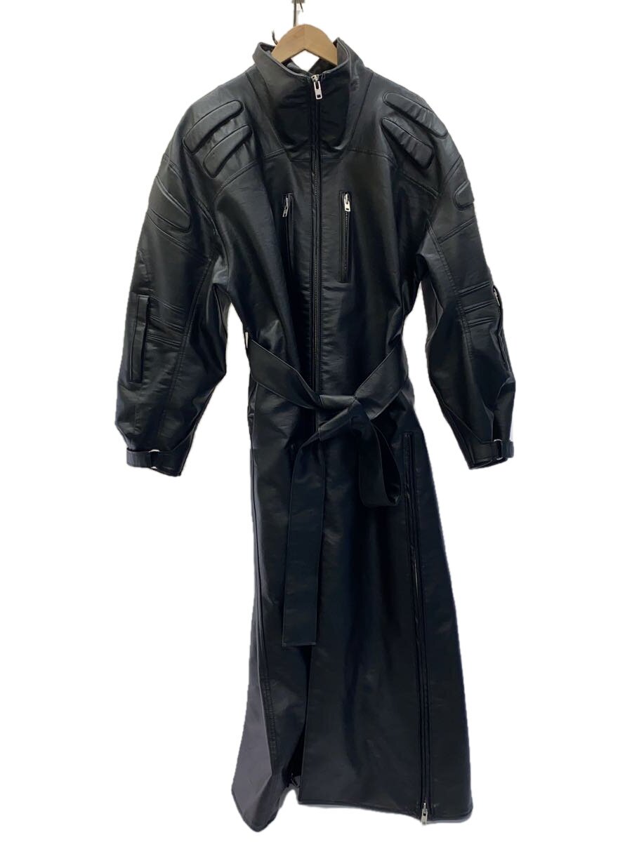 Khy◆Faux Leather Trench/コート/M/ポリエステル/BLK/無地