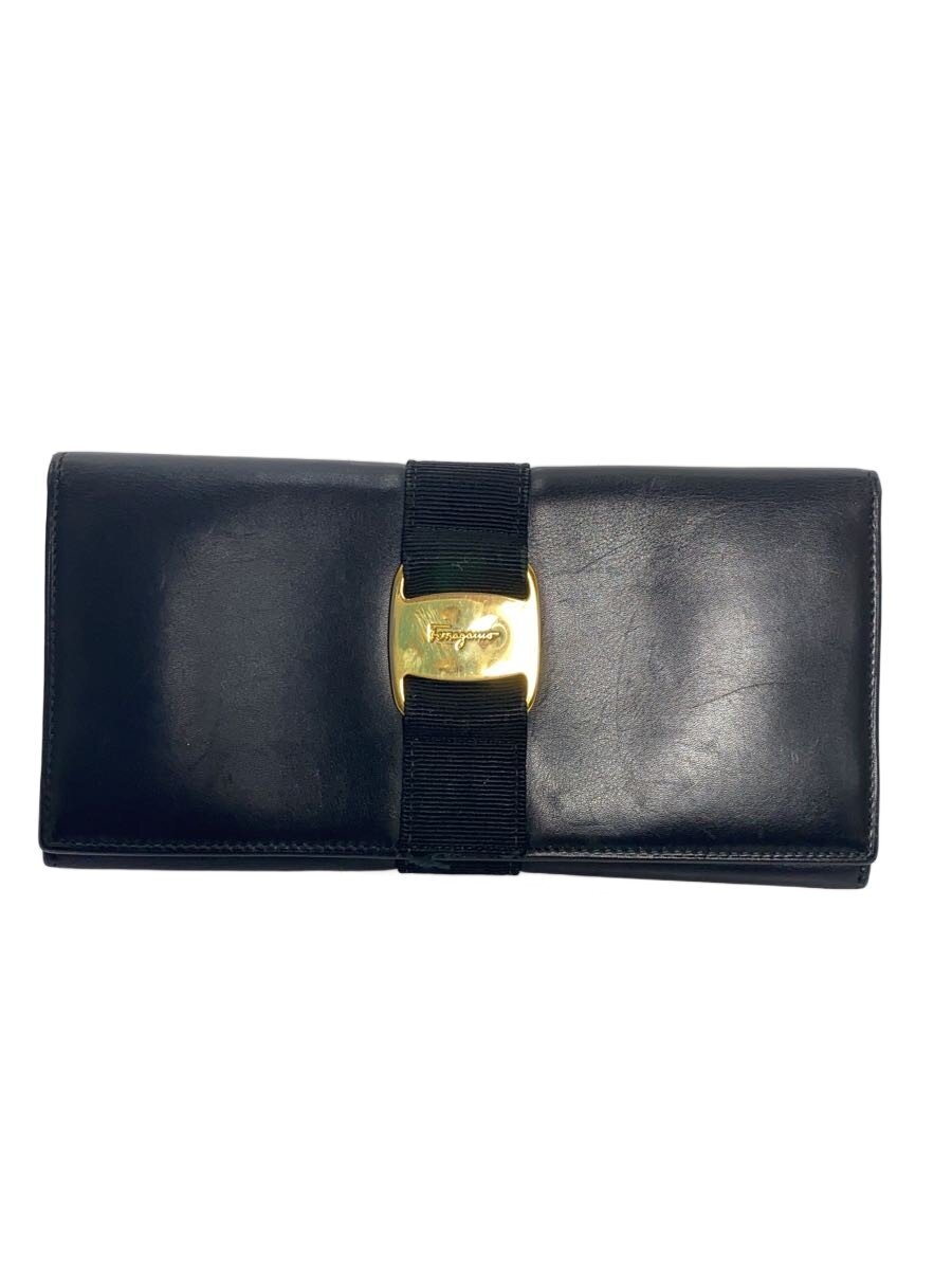【中古】Salvatore Ferragamo◆長財布/レザー/BLK/無地/レディース/22 3059【服飾雑貨他】