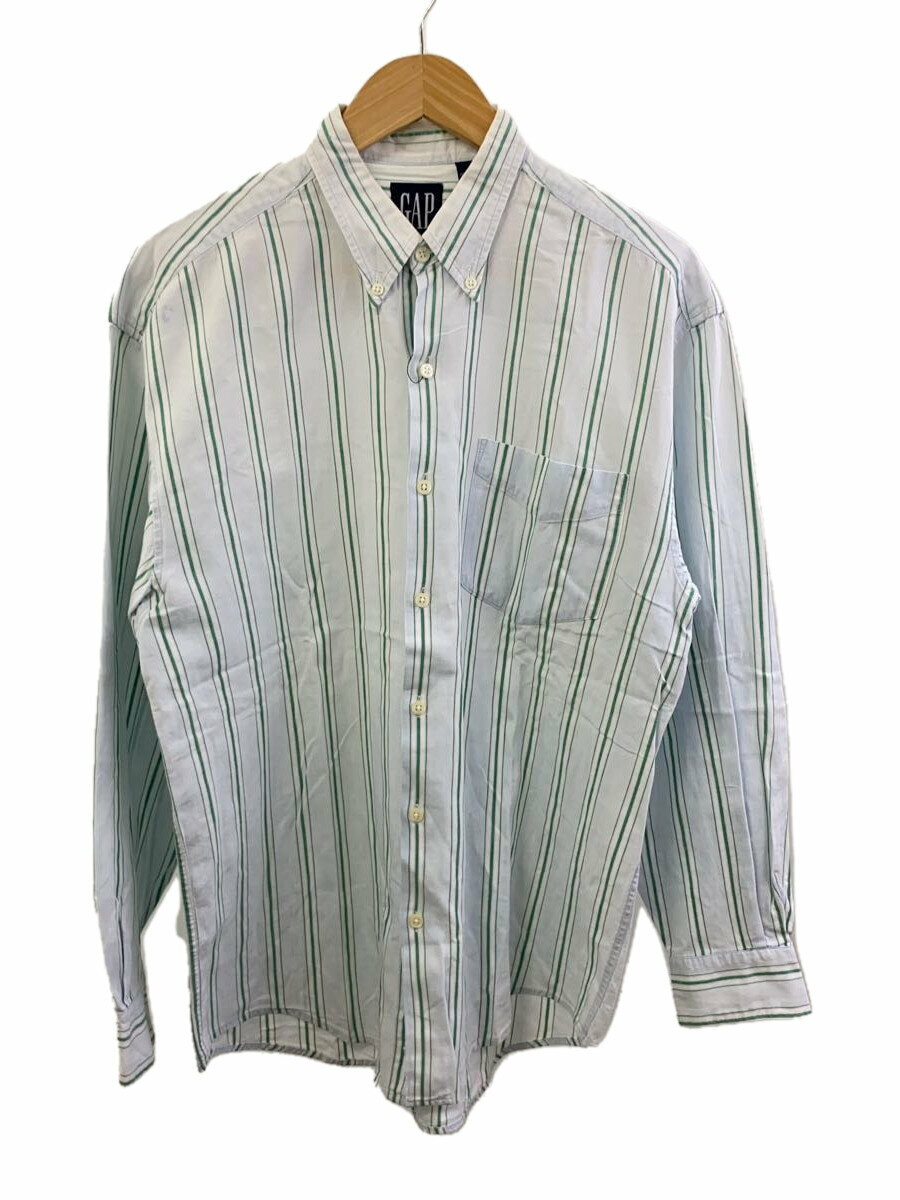 【中古】GAP◆90s/ボタンダウンシャツ/デカタグ/M/コットン/グリーン/ストライプ【メンズウェア】