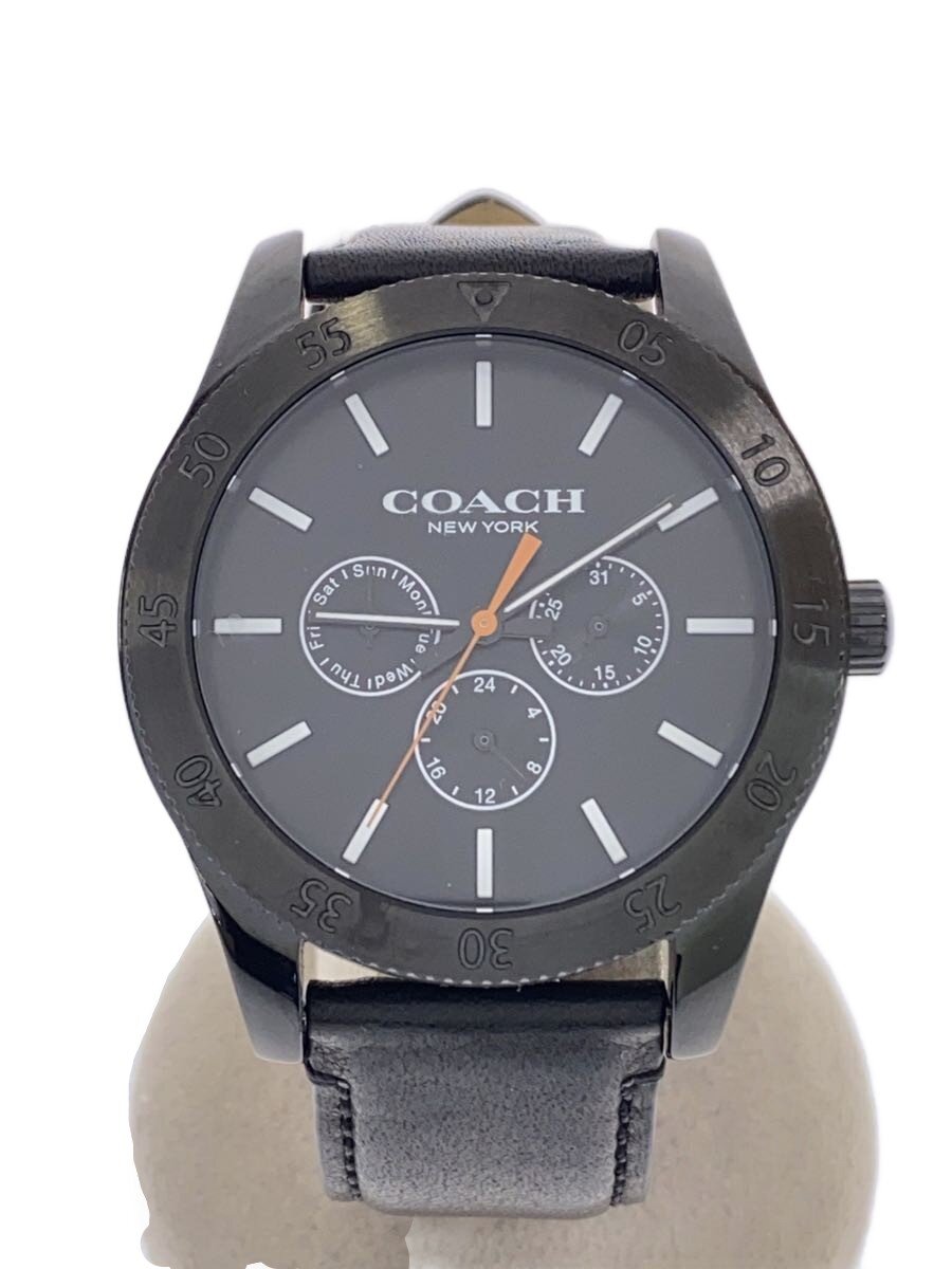 【中古】COACH◆クォーツ腕時計/アナログ/レザー/BLK【服飾雑貨他】