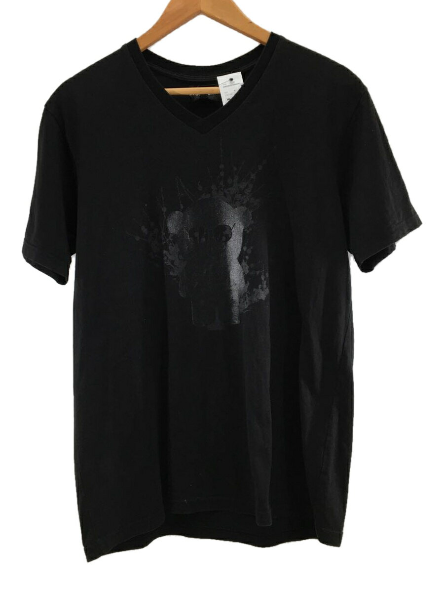 【中古】EMPORIO ARMANI◆VネックプリントTシャツ/カットソー/M/コットン/BLK【メンズウェア】