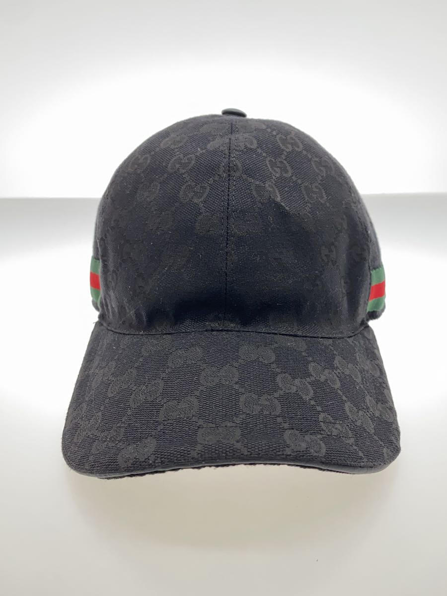 【中古】GUCCI◆キャップ/--/ポリエステル/BLK/メンズ/200035KQWBG