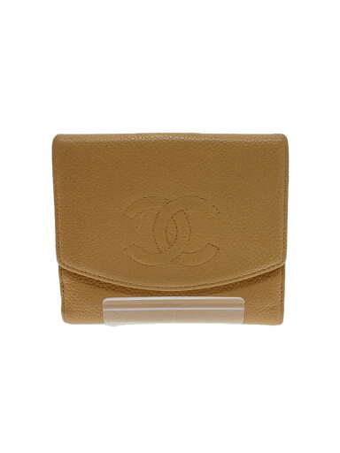【中古】CHANEL◆2ツ折サイフ_ラムスキン_Wホック_ココマーク_BLK/羊革/BEG/無地/レディース【服飾雑貨他】 【中古】CHANEL◆2ツ折サイフ_ラムスキン_Wホック_ココマーク_BLK/羊革/BEG/無地/レディース【服飾雑貨他】