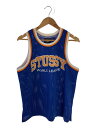 【中古】STUSSY◆タンクトップ/M/ポリエステル/BLU/プリント【メンズウェア】
