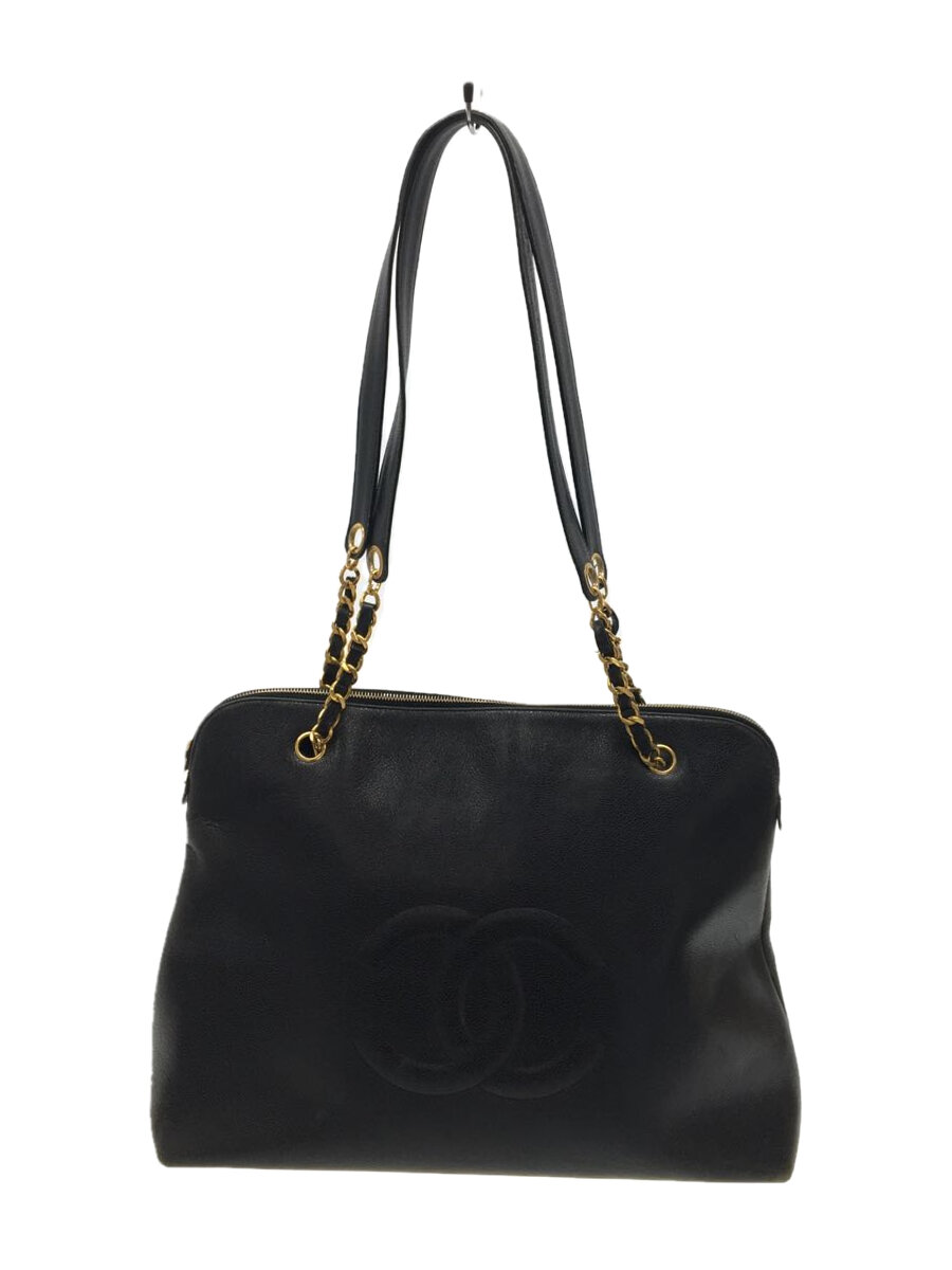 【中古】CHANEL◆ココマーク/キャビアスキン/チェーン/トートバッグ/--/BLK【バッグ】