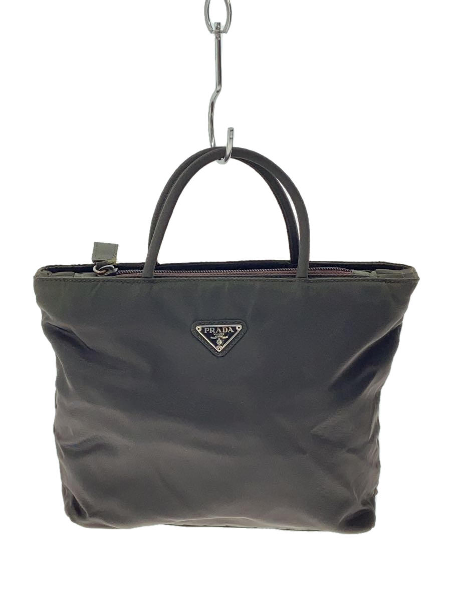 【中古】PRADA◆ミニトートバッグ/ナイロン/KHK/無地/B6245【バッグ】