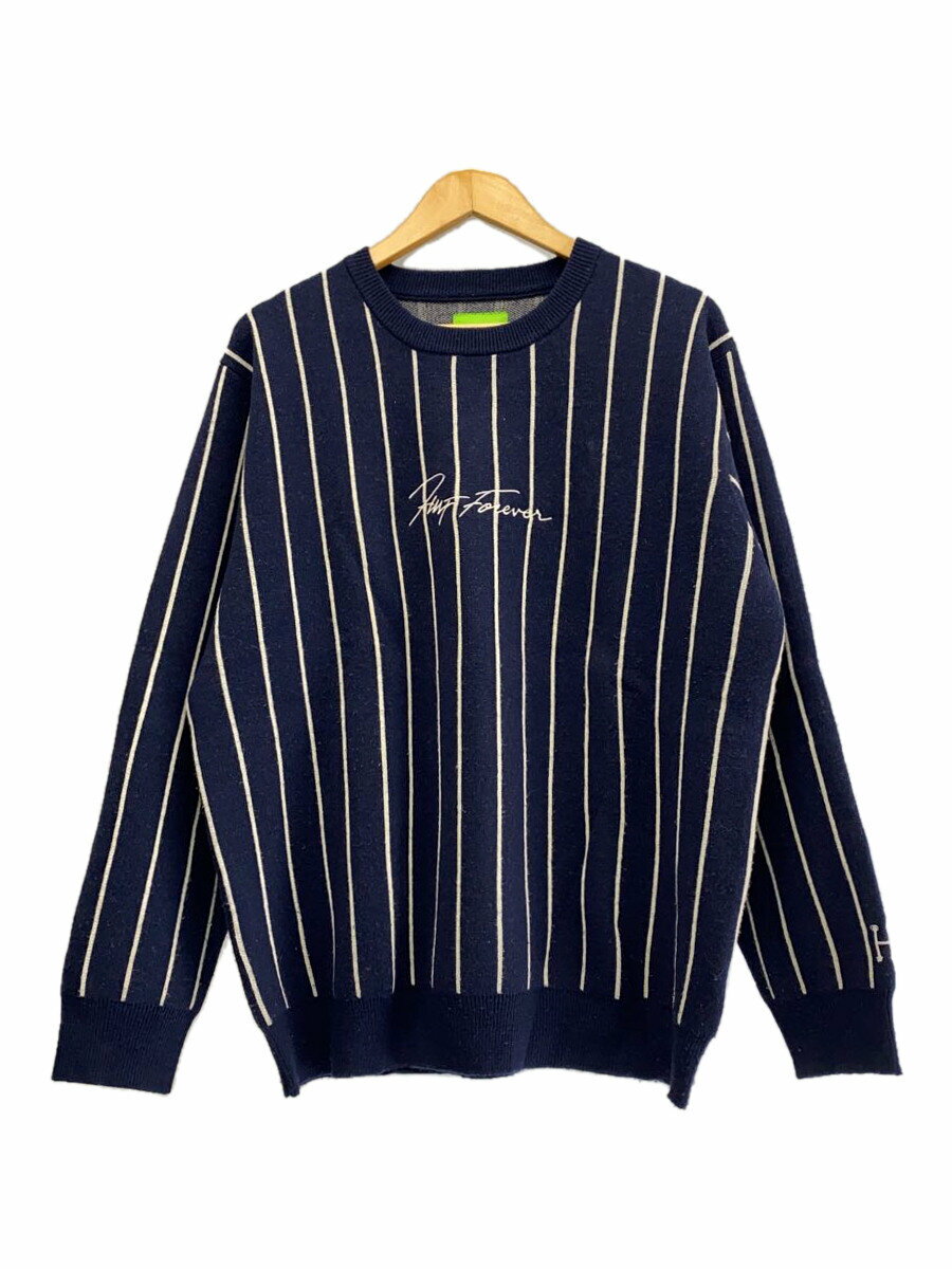【中古】HUF◆ニット・セーター(厚手)/FOREVER CREW SWEATER/M/アクリル/BLU/ストライプ【メンズウェア】