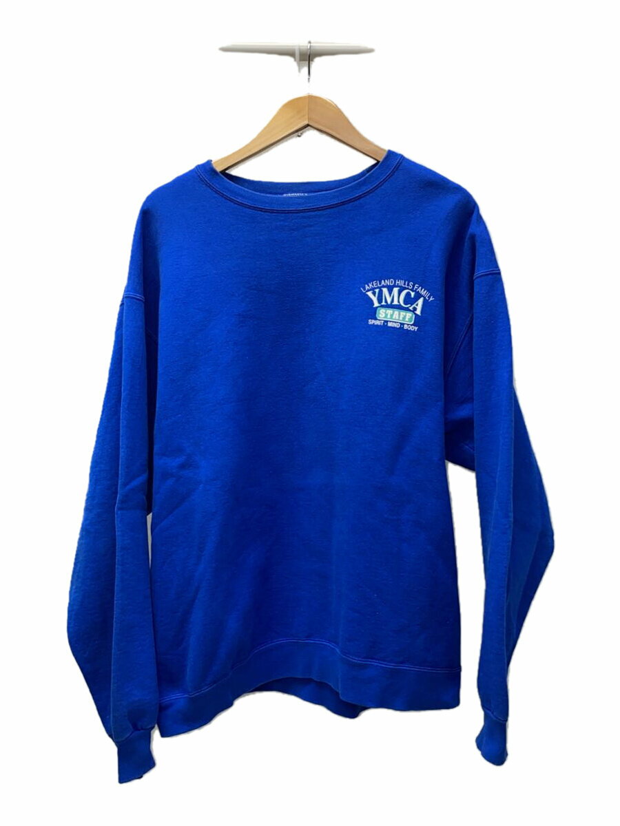 【中古】FRUIT OF THE LOOM◆90s~00s/YMCA STAFF/スウェット/L/コットン/BLU/プリント【メンズウェア】