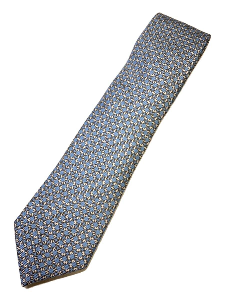 【中古】HERMES◆ネクタイ/シルク/BLU/メンズ/H柄【服飾雑貨他】