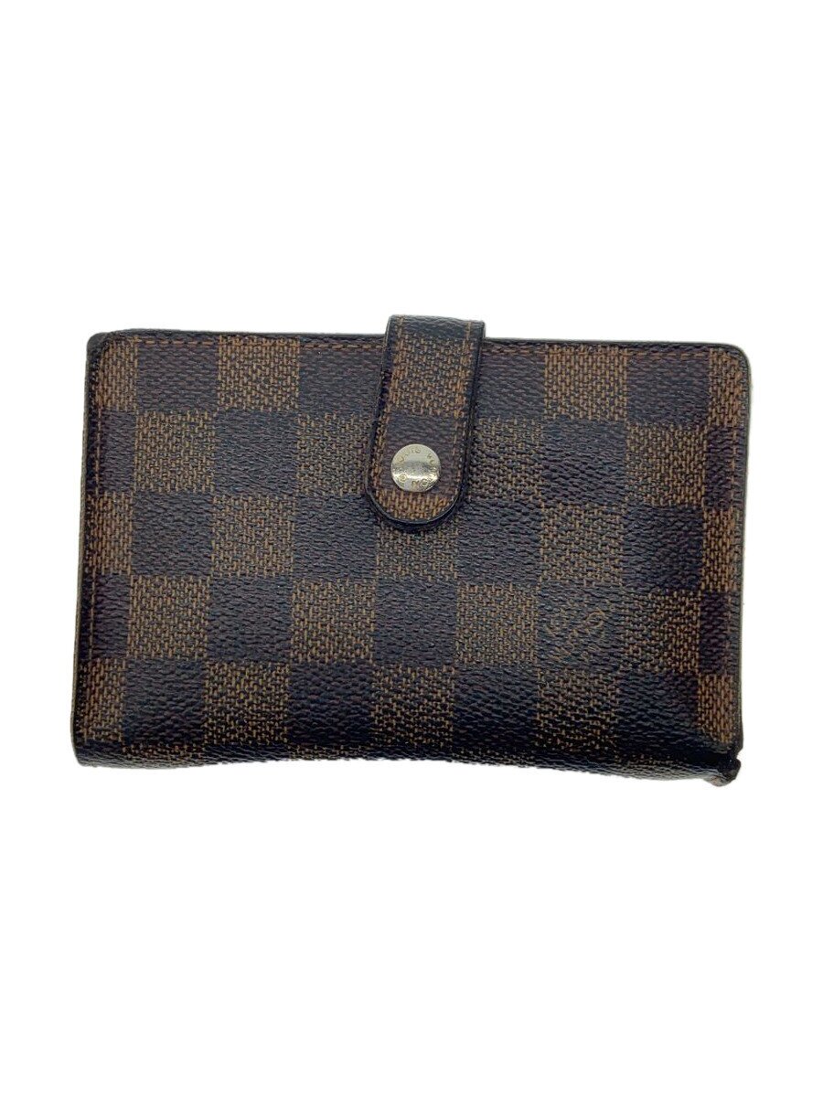 【中古】LOUIS VUITTON◆カード用ポケット付財布_ダミエ・エベヌ_BRW/PVC/BRW/総柄/...